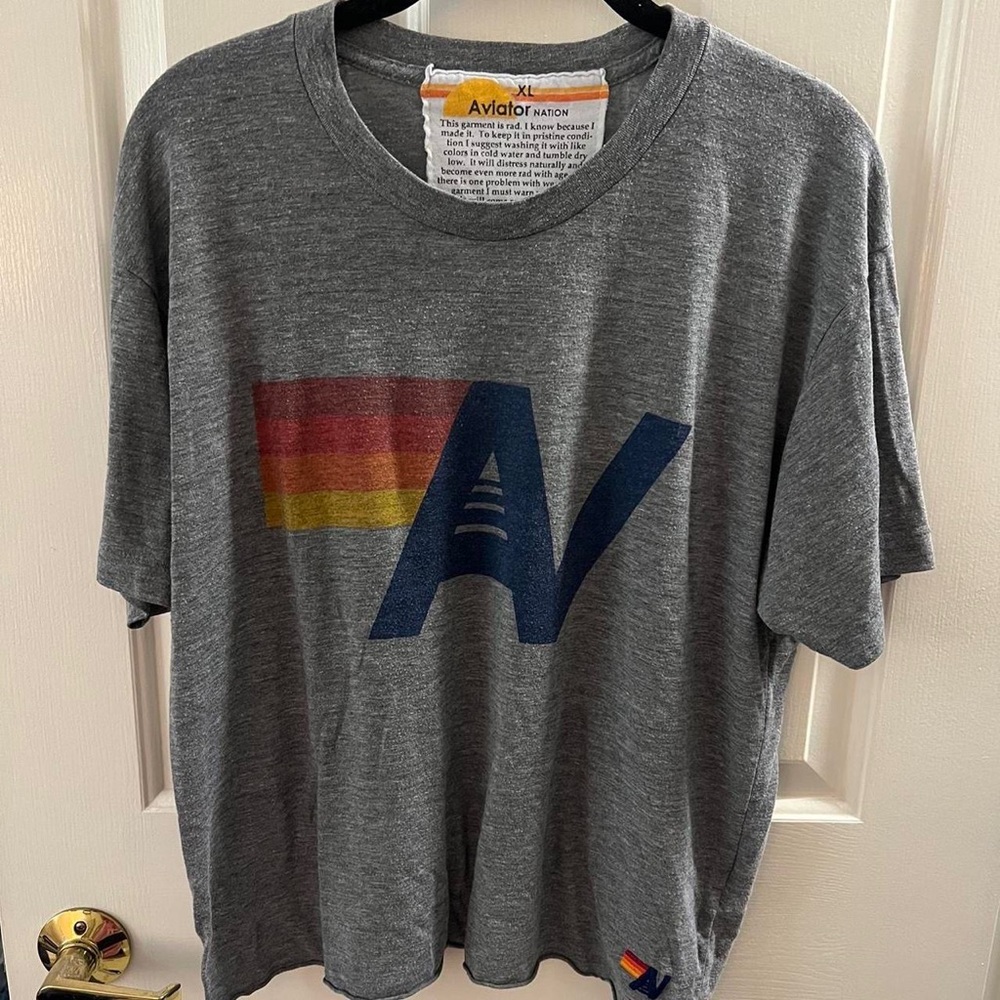 Aviator Nation- Grey Logo Boyfriend Tee - Size XL